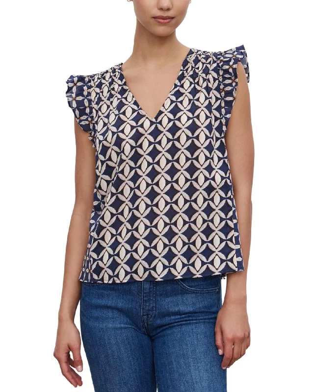 Kandra Flutter Sleeve Top In Navy