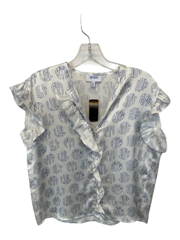 Koch Size XS White & Navy Polyester Flutter Sleeves Words Top