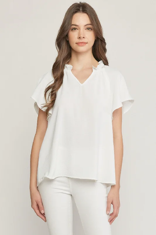 Ruffled Flutter Sleeve Blouse, Off White