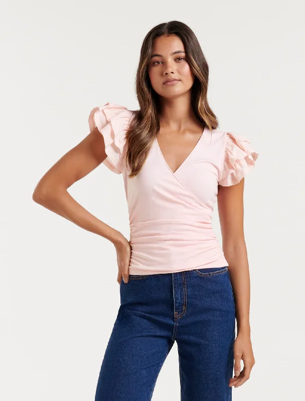 Milly Wrap Double Flutter Sleeve Top