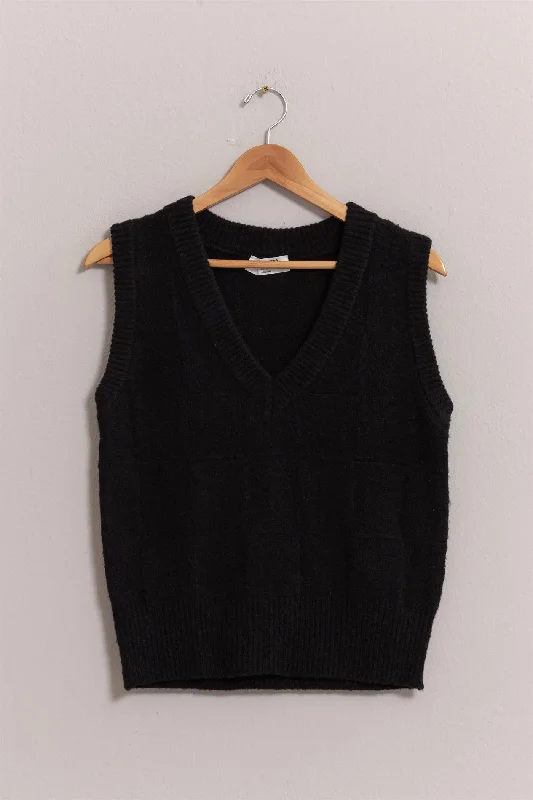 Basketweave Sweater Vest - Black