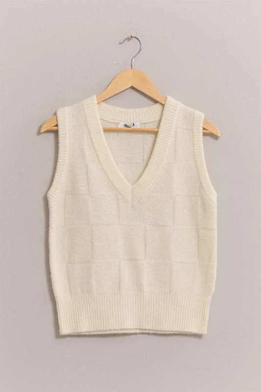 Basketweave Sweater Vest - Cream