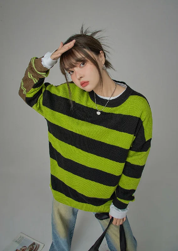 On A Speedrun Stripes Knit Sweater