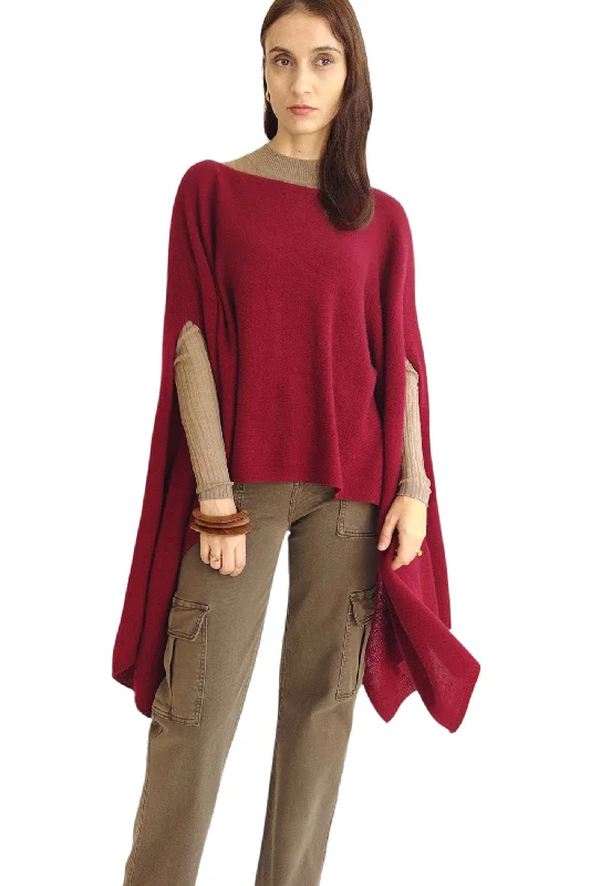 Cashmere wrap - Long versatile poncho - Bordeaux red