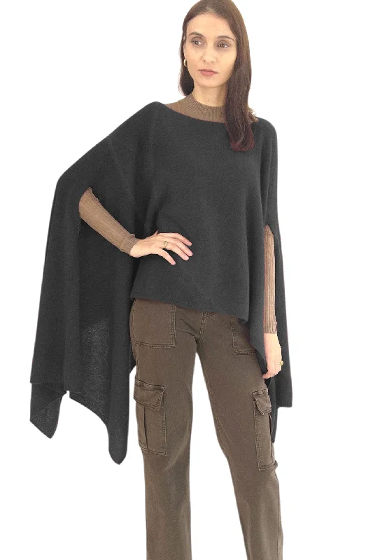 Cashmere wrap - Long versatile poncho - Black