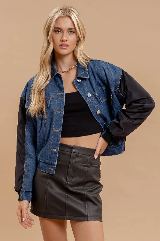 CONTRAST DROP SHOULDER DENIM JACKET