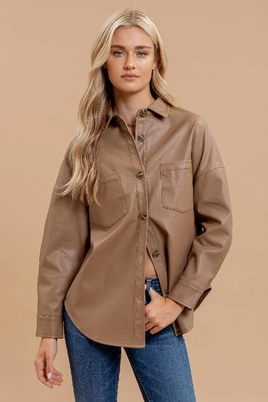 FAUX LEATHER BUTTON DOWN SHACKET