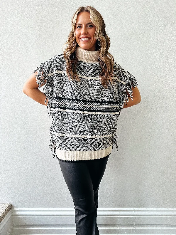 Fringed Poncho Sweater