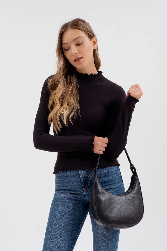 LETTUCE TRIM MOCK NECK SWEATER KNIT TOP