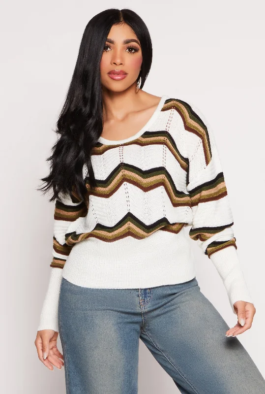 Chevron Stripe Caged Back Sweater