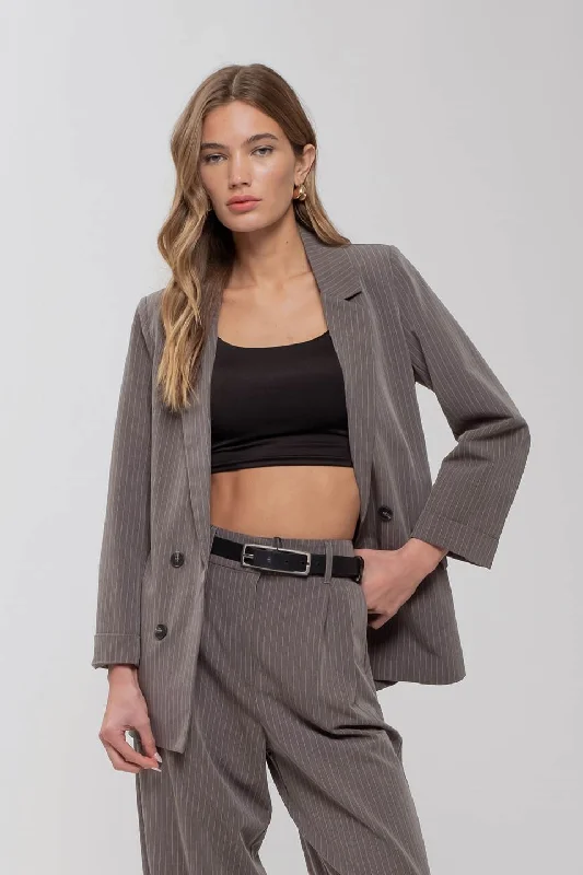 PINSTRIPE NOTCHED COLLAR JACKET