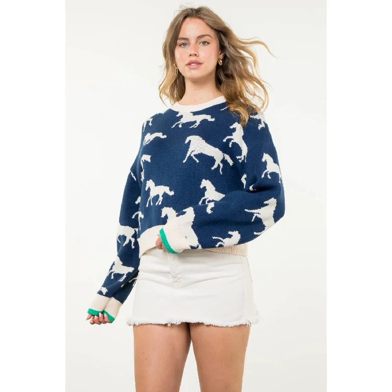 Navy Horse Print Sweater