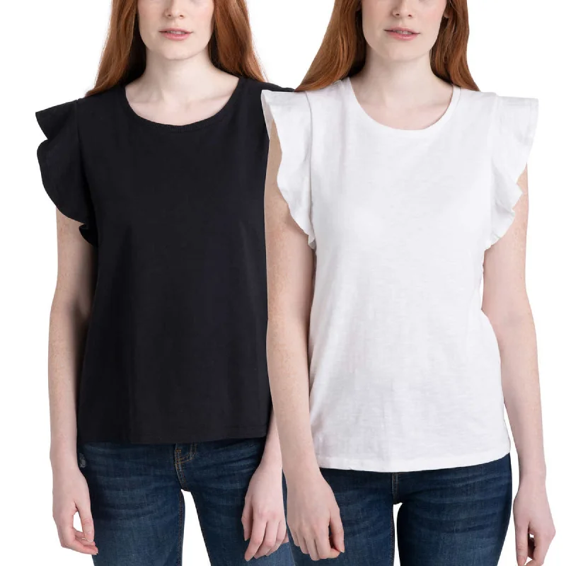 Ecothreads Women's 2-pack Flutter Sleeve Soft Organic Cotton Tee Top