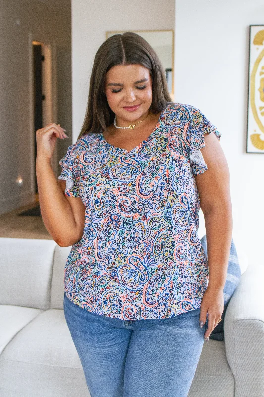 Hazel Blues® |  Patient in Paisley Flutter Sleeve Top