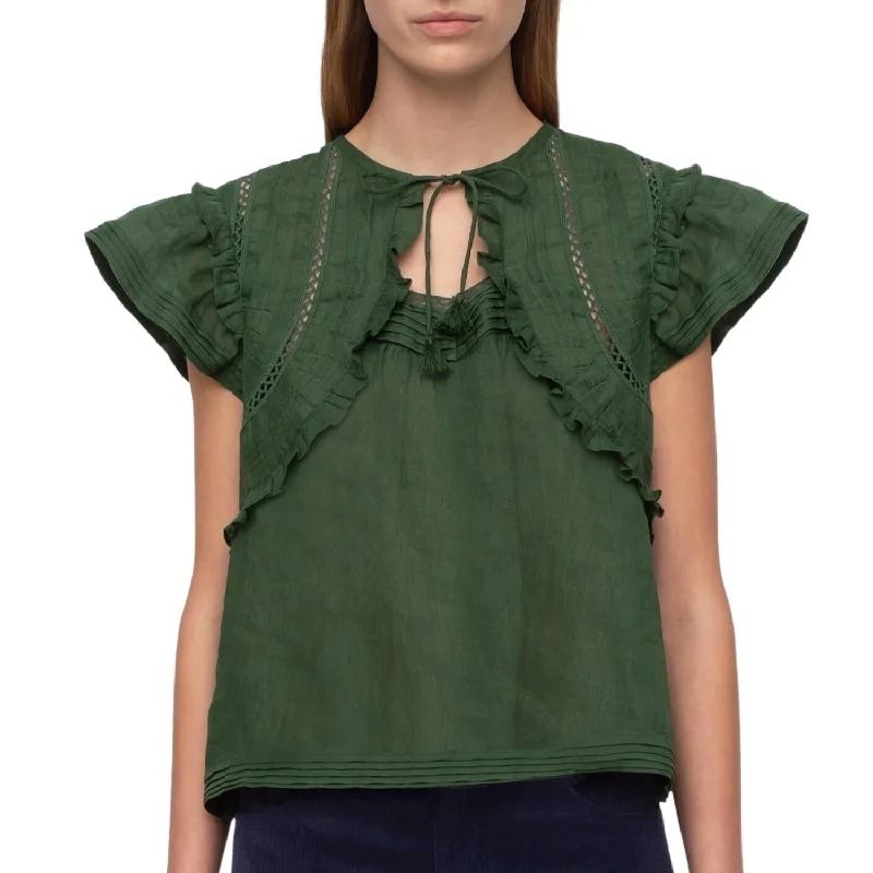 Loren Solid Flutter Sleeve Top In Emerald