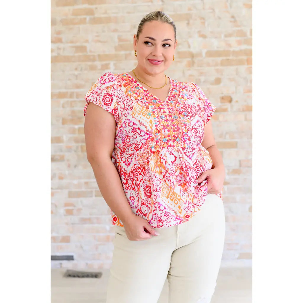 Matter of Time Flutter Sleeve Top in Multi Pink