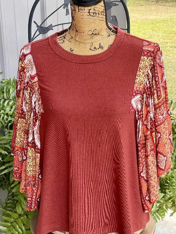 Paisley Patchwork Flutter Sleeve Top