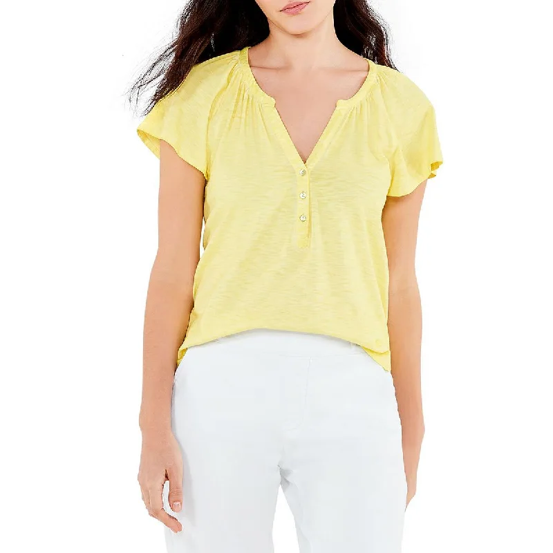 Nic + Zoe Womens Henley Flutter Sleeve Blouse